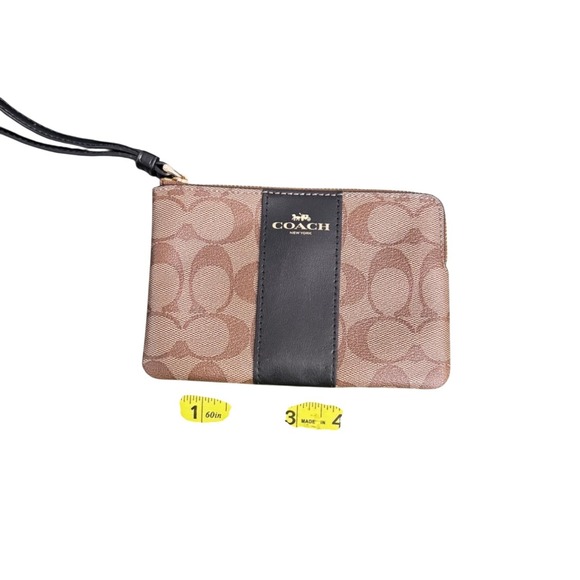 Coach Signature Canvas Black Stripe Wristlet Pouch Cosmetic Case - Picture 2 of 4